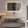 Beautiful bathroom mirrors with rounded corners, the mirror is backlit in a warm white led light that is subtle enough to add warmth to bathroom.
