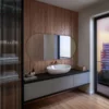 Frameless oval mirror without a light and polished edge.