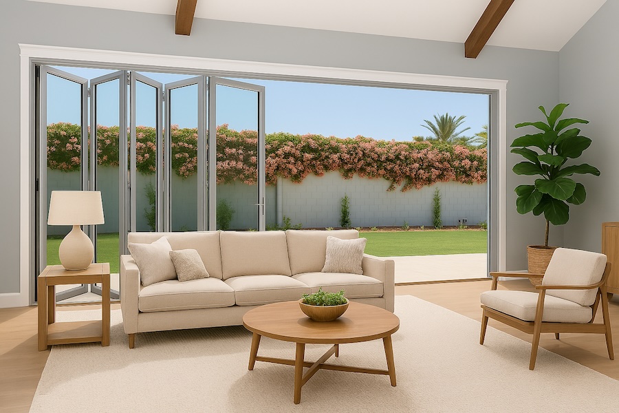 SFD5FG6RS-2990X2090-Fold-a-Side-Silver-F:Glass-Doors-5-doors-open-right LM