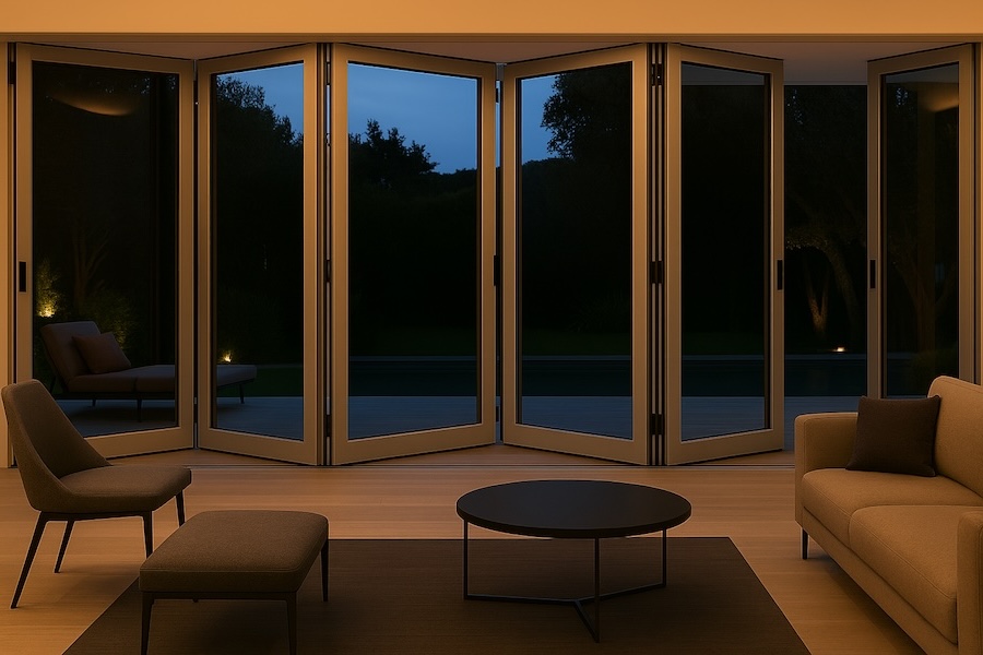 SFD6FG6RS-3590X2090-Fold-a-Side-Silver-F:Glass-Doors-5-doors-open-right-1-door-opens-left